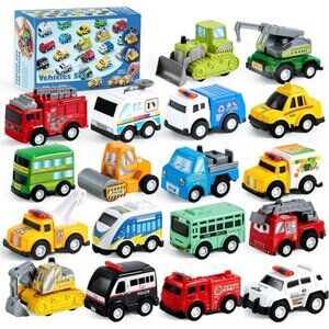 18 Pcs Pull Back City Cars and Trucks Toy Vehicles Set Friction Powered Cars Toy